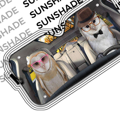 Gearhumans 3D Barn Owls Couple Auto Car Sunshade