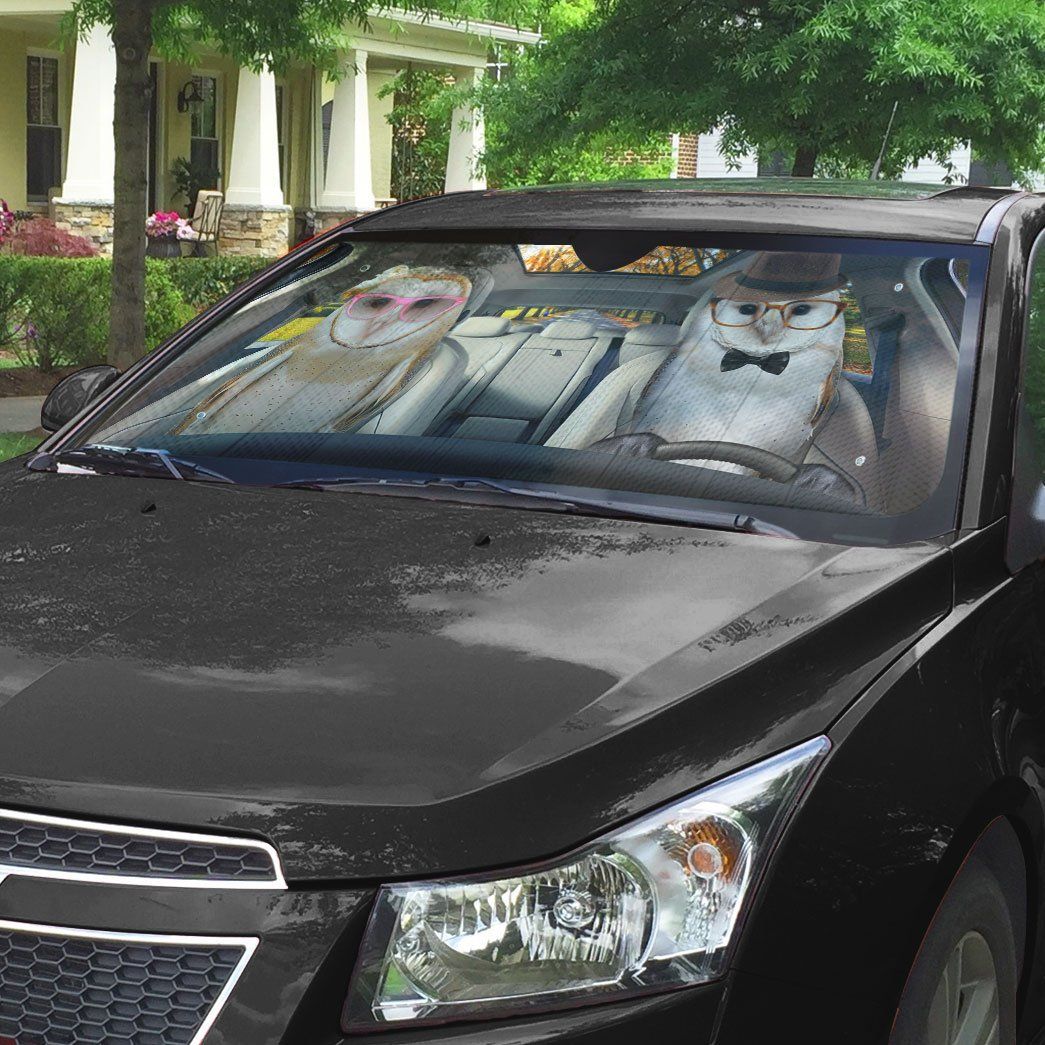 Gearhumans 3D Barn Owls Couple Auto Car Sunshade