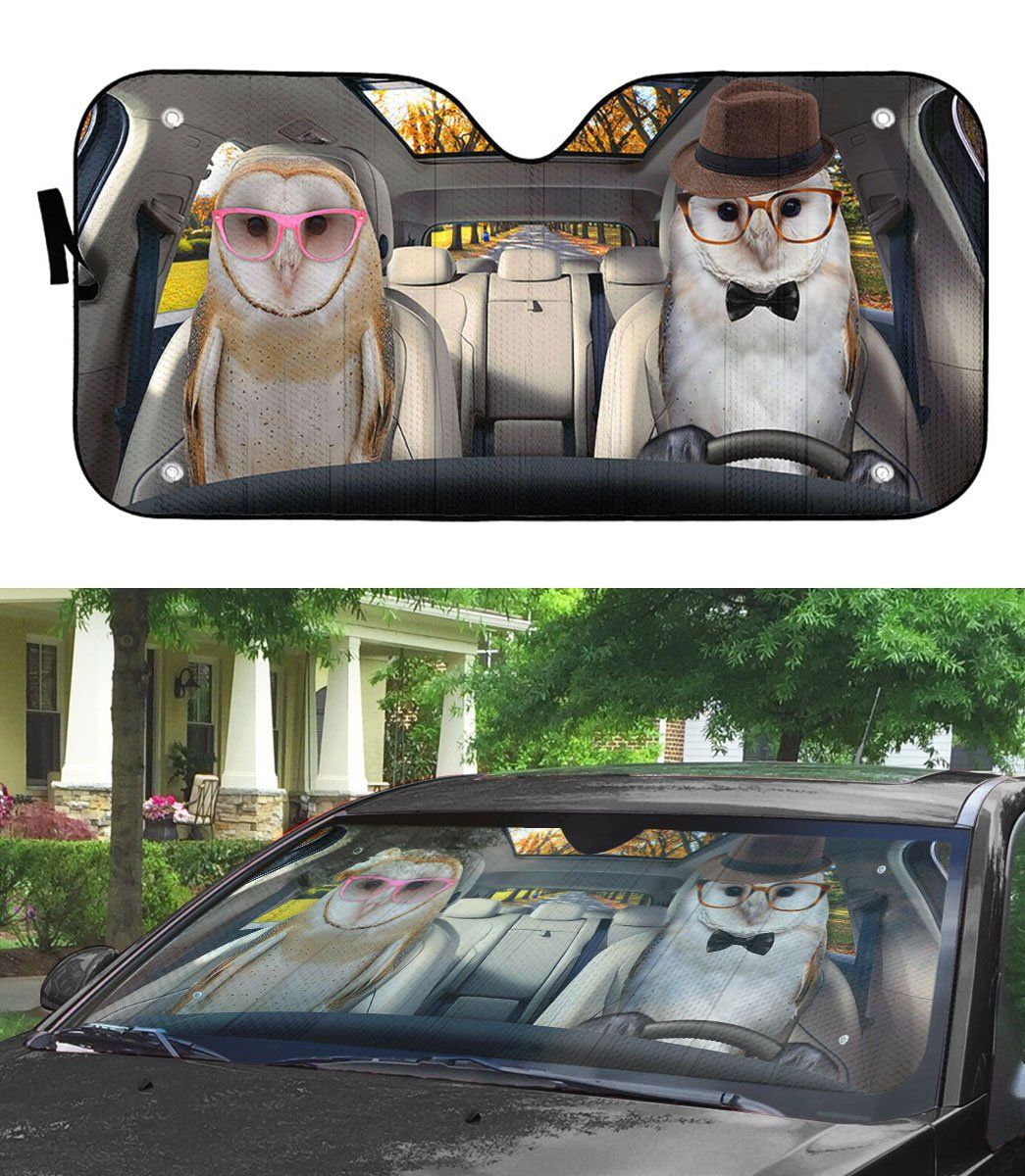 Gearhumans 3D Barn Owls Couple Auto Car Sunshade
