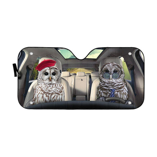 Gearhumans 3D Barred Owls Couple Auto Car Sunshade