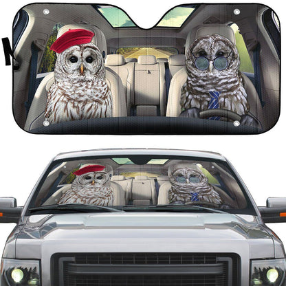 Gearhumans 3D Barred Owls Couple Auto Car Sunshade