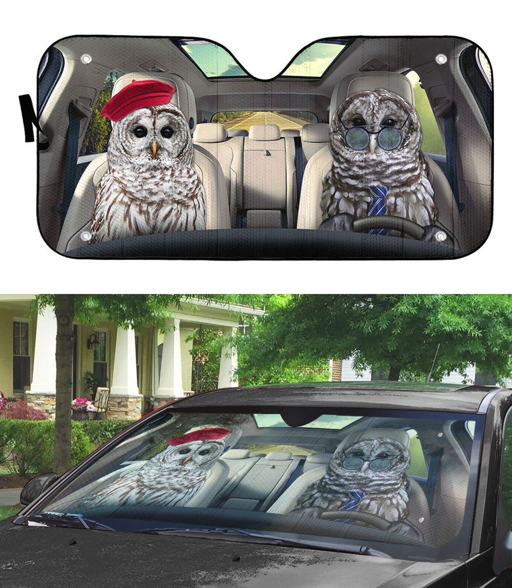 Gearhumans 3D Barred Owls Couple Auto Car Sunshade