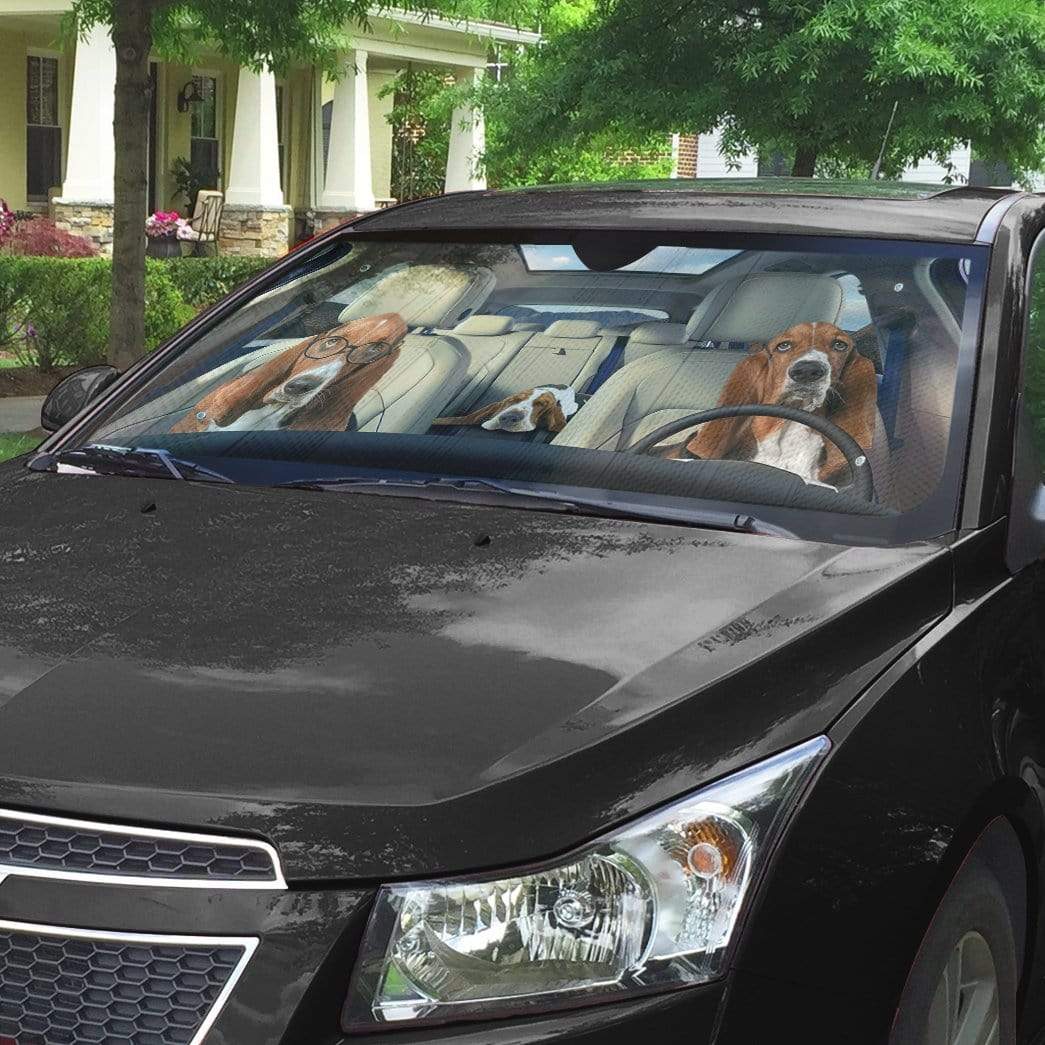 Gearhumans 3D Basset Hounds Custom Car Auto Sunshade