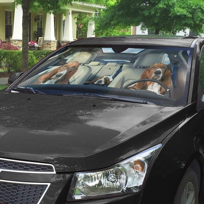 Gearhumans 3D Basset Hounds Custom Car Auto Sunshade