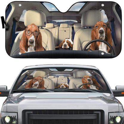 Gearhumans 3D Basset Hounds Custom Car Auto Sunshade