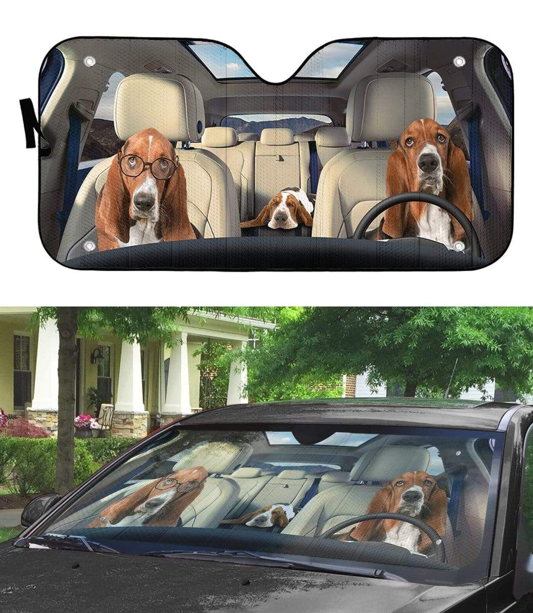 Gearhumans 3D Basset Hounds Custom Car Auto Sunshade