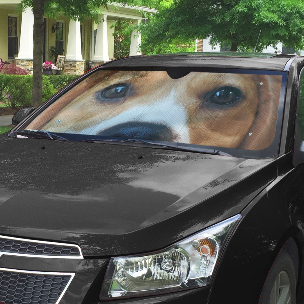 Gearhumans 3D Beagle Dog Eyes Custom Car Auto Sunshade