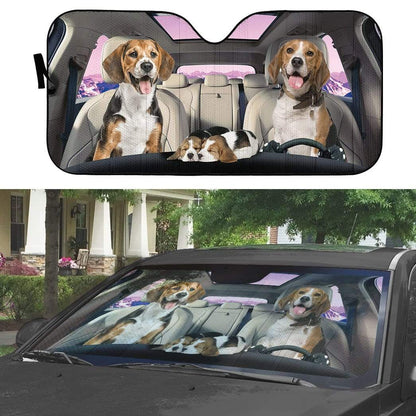 Gearhumans 3D Beagle Family Custom Car Auto Sunshade
