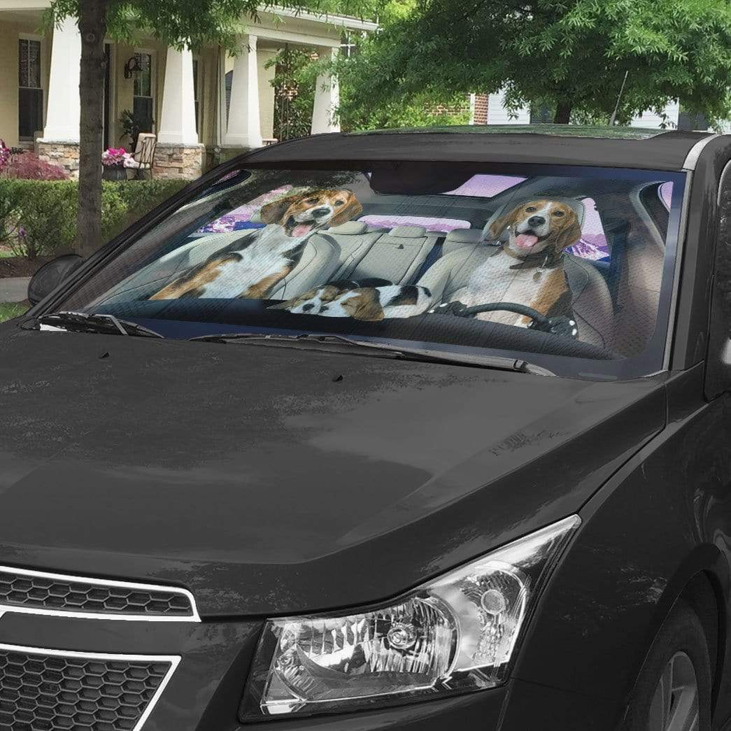 Gearhumans 3D Beagle Family Custom Car Auto Sunshade