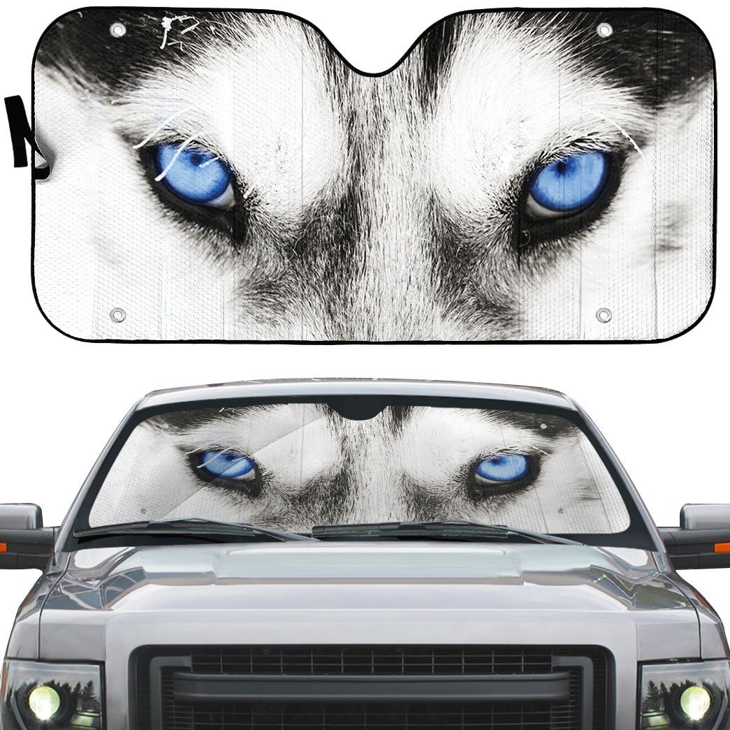 Gearhumans 3D Beautiful Blue Eyes Of Husky Custom Sunshade