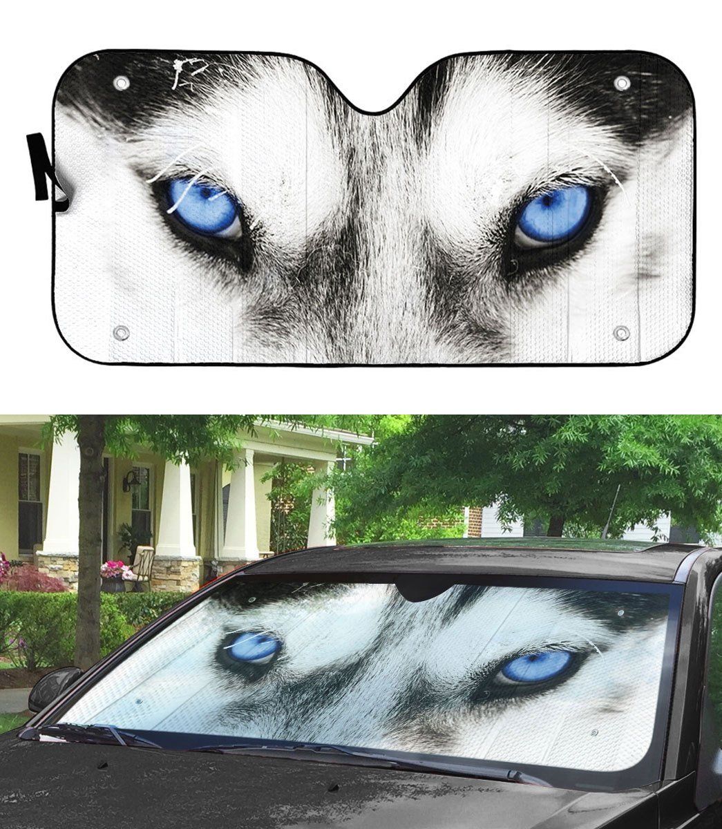 Gearhumans 3D Beautiful Blue Eyes Of Husky Custom Sunshade