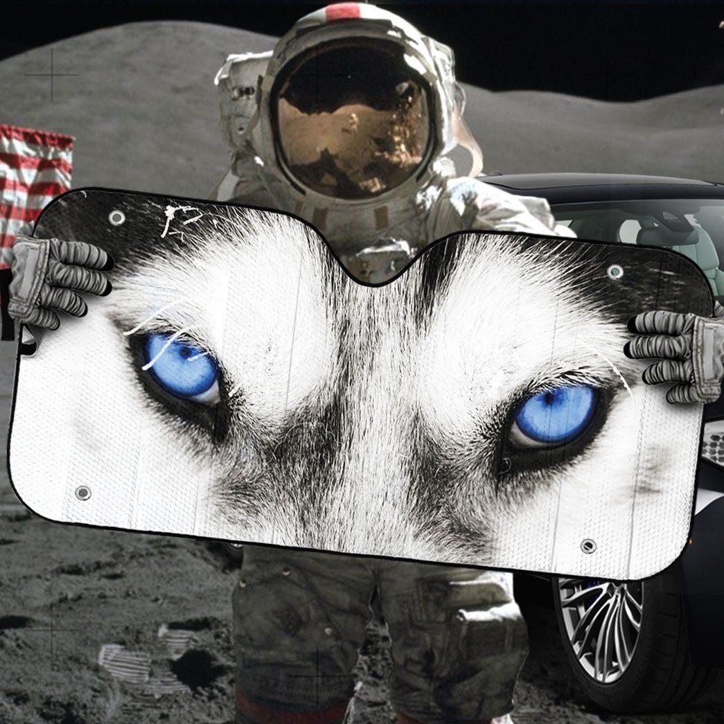 Gearhumans 3D Beautiful Blue Eyes Of Husky Custom Sunshade
