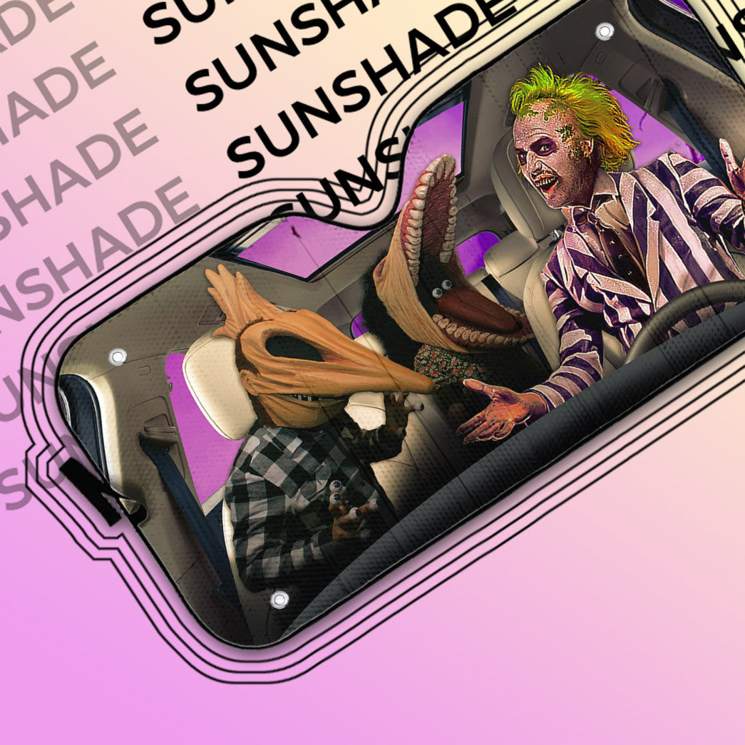 Gearhumans 3D Beetlejuice Custom Car Auto Sunshade