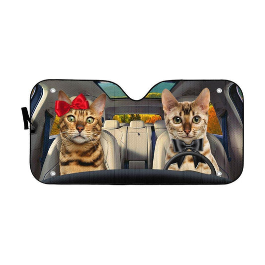 Gearhumans 3D Bengal Cat Couple Auto Car Sunshade