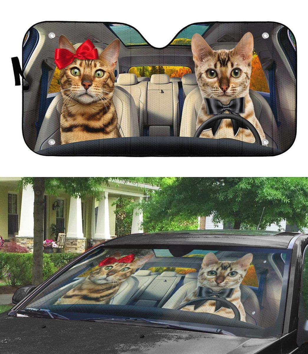 Gearhumans 3D Bengal Cat Couple Auto Car Sunshade