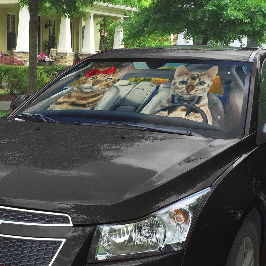 Gearhumans 3D Bengal Cat Couple Auto Car Sunshade