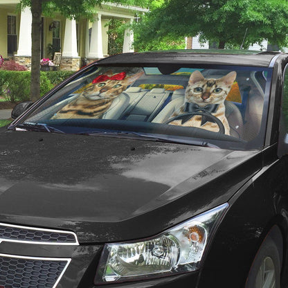 Gearhumans 3D Bengal Cat Couple Auto Car Sunshade
