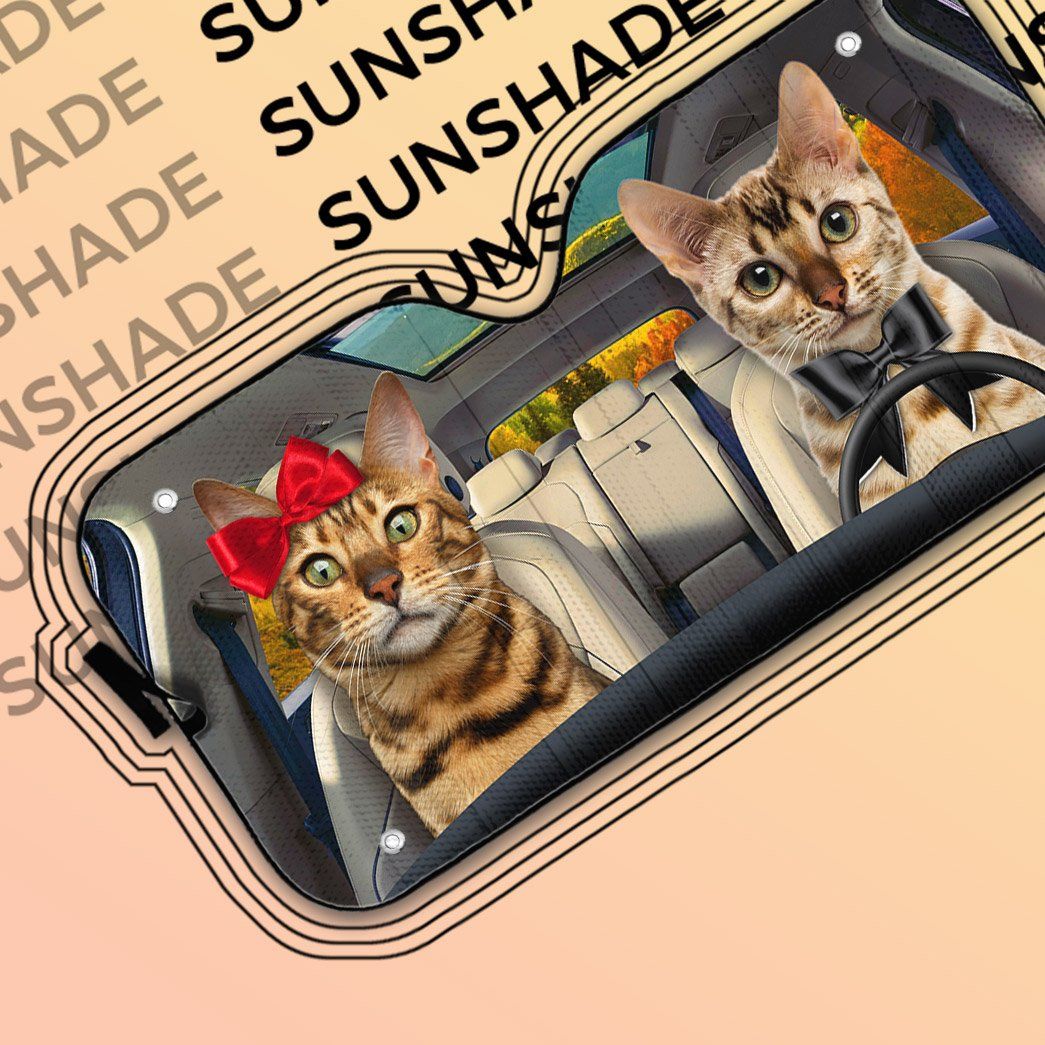 Gearhumans 3D Bengal Cat Couple Auto Car Sunshade