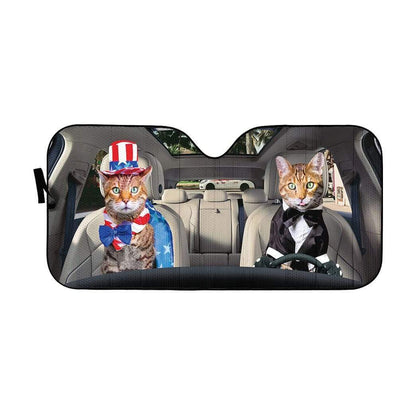 Gearhumans 3D Bengal Cat Couple Custom Car Auto Sunshade