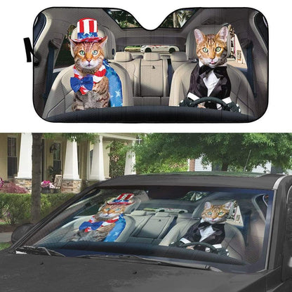 Gearhumans 3D Bengal Cat Couple Custom Car Auto Sunshade