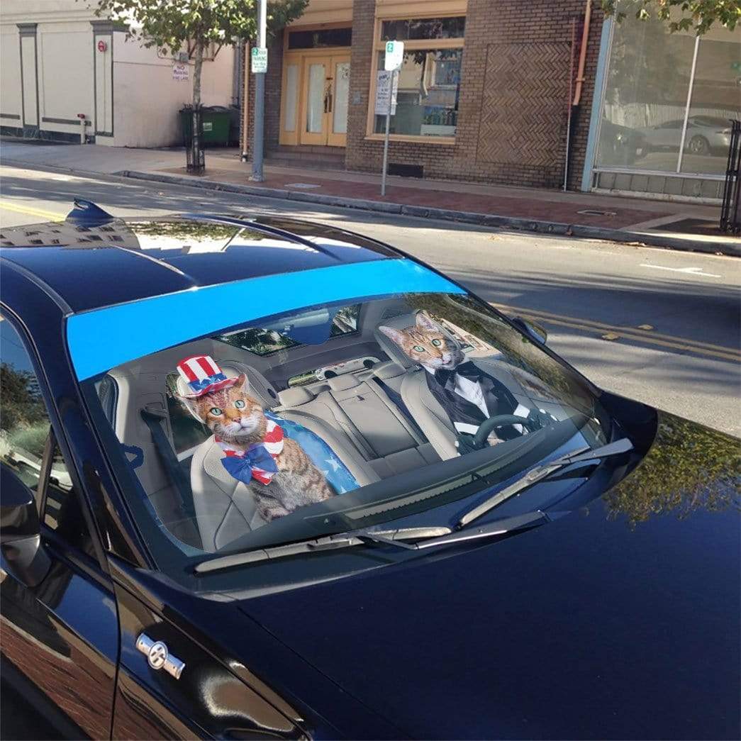 Gearhumans 3D Bengal Cat Couple Custom Car Auto Sunshade
