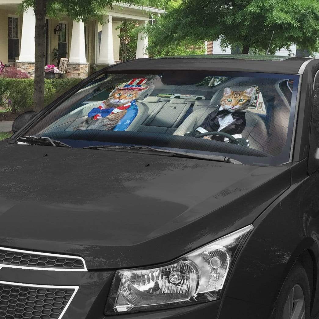 Gearhumans 3D Bengal Cat Couple Custom Car Auto Sunshade