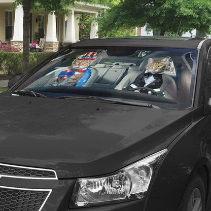 Gearhumans 3D Bengal Cat Couple Custom Car Auto Sunshade