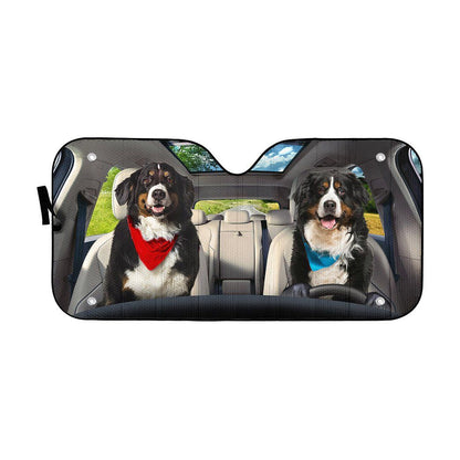Gearhumans 3D Bernese Mountain Dog Couple Auto Car Sunshade