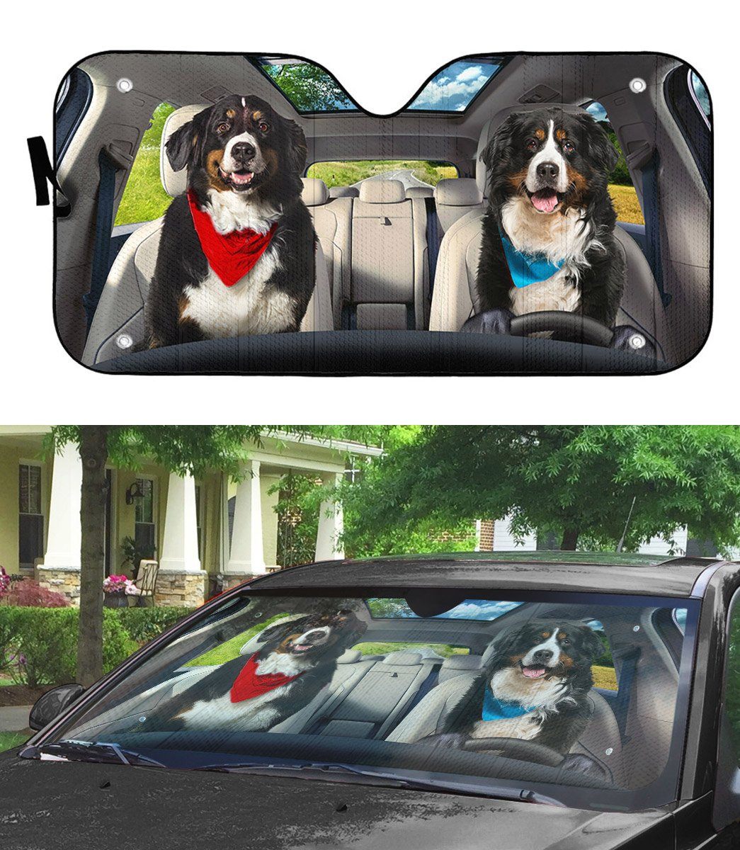 Gearhumans 3D Bernese Mountain Dog Couple Auto Car Sunshade
