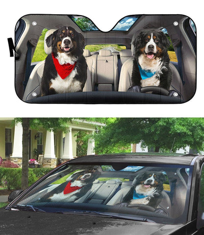 Gearhumans 3D Bernese Mountain Dog Couple Auto Car Sunshade