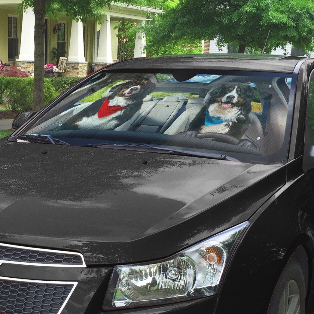 Gearhumans 3D Bernese Mountain Dog Couple Auto Car Sunshade