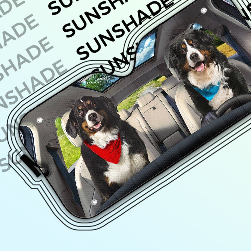 Gearhumans 3D Bernese Mountain Dog Couple Auto Car Sunshade