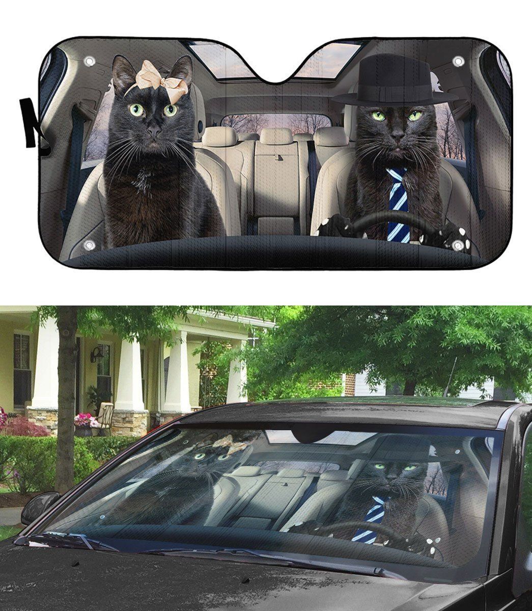 Gearhumans 3D Black Cat Couple Auto Car Sunshade