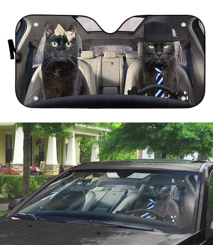 Gearhumans 3D Black Cat Couple Auto Car Sunshade