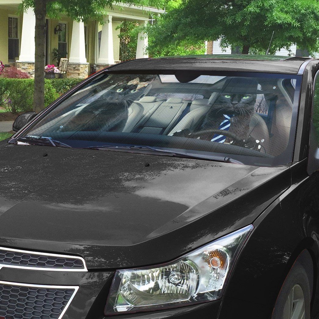 Gearhumans 3D Black Cat Couple Auto Car Sunshade