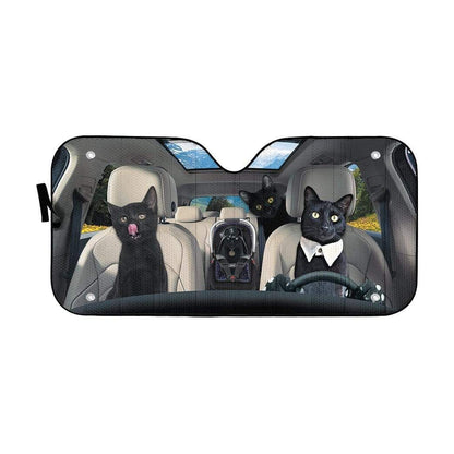 Gearhumans 3D Black Cat Family Custom Car Auto Sunshade