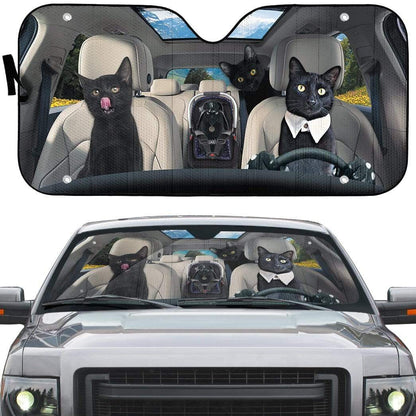 Gearhumans 3D Black Cat Family Custom Car Auto Sunshade