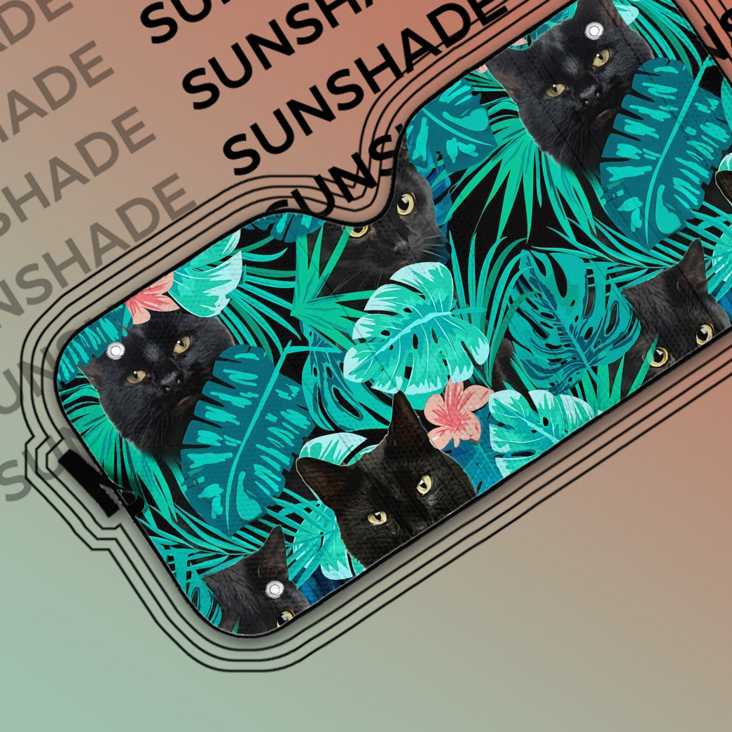 Gearhumans 3D Black Cat Tropical Car Auto Sunshade