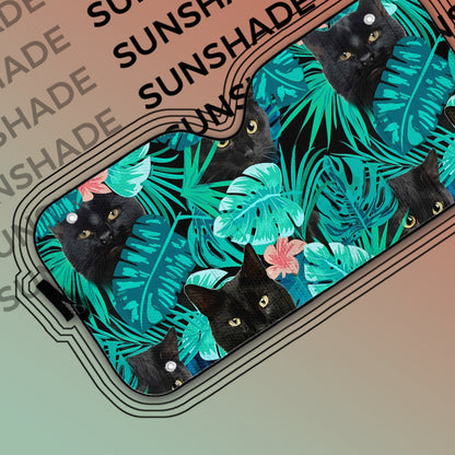 Gearhumans 3D Black Cat Tropical Car Auto Sunshade