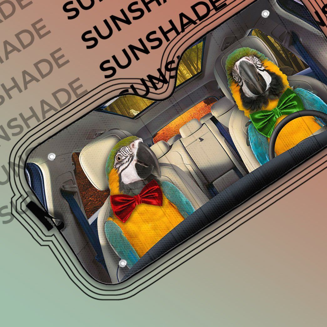 Gearhumans 3D Blue Gold Macaw Parrot Auto Car Sunshade