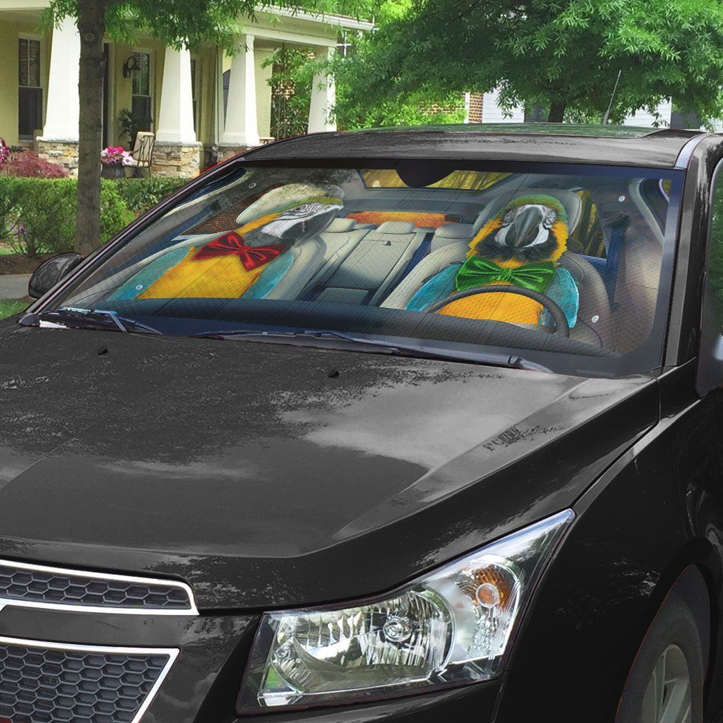Gearhumans 3D Blue Gold Macaw Parrot Auto Car Sunshade