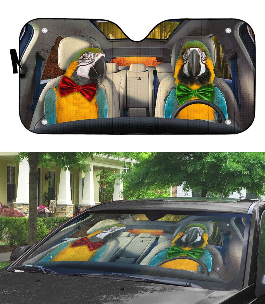 Gearhumans 3D Blue Gold Macaw Parrot Auto Car Sunshade