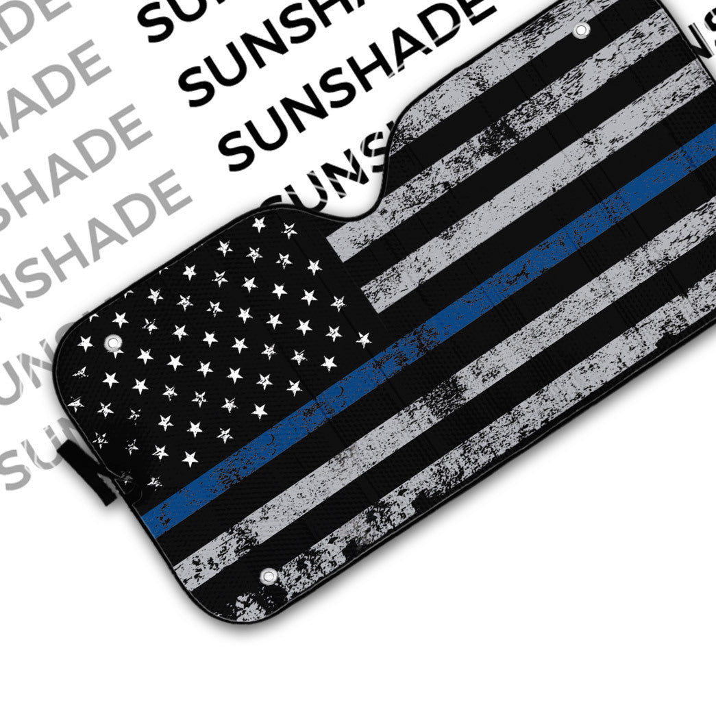 Gearhumans 3D Blue Thin Line American Flag Auto Sunshade