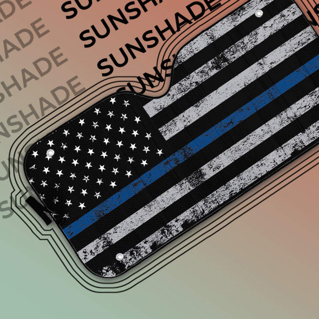 Gearhumans 3D Blue Thin Line American Flag Auto Sunshade
