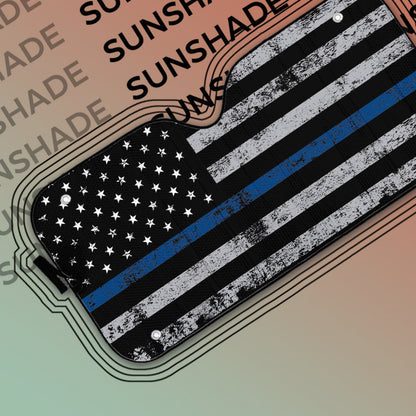 Gearhumans 3D Blue Thin Line American Flag Auto Sunshade