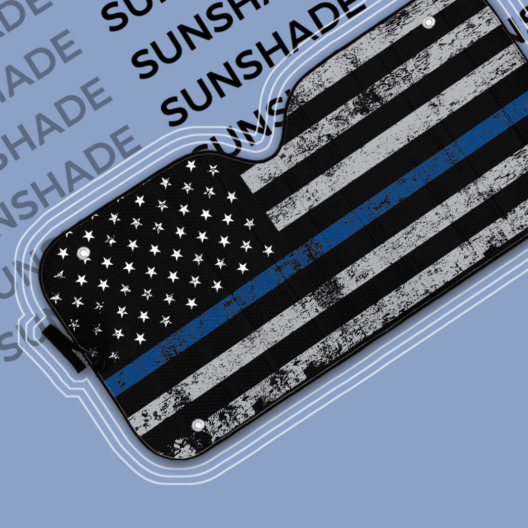 Gearhumans 3D Blue Thin Line American Flag Auto Sunshade