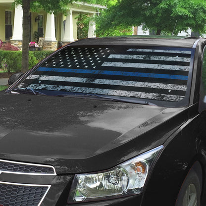 Gearhumans 3D Blue Thin Line American Flag Auto Sunshade