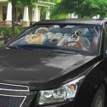 Gearhumans 3D Boxer Family Custom Car Auto Sunshade