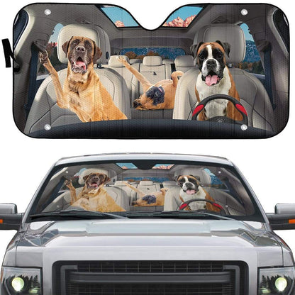 Gearhumans 3D Boxer Family Custom Car Auto Sunshade