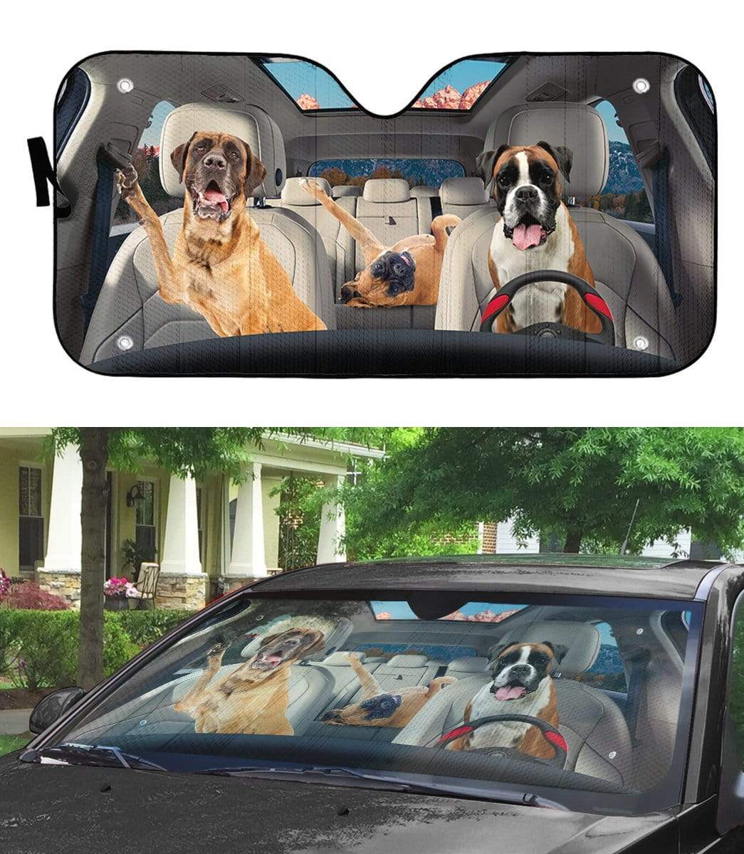 Gearhumans 3D Boxer Family Custom Car Auto Sunshade